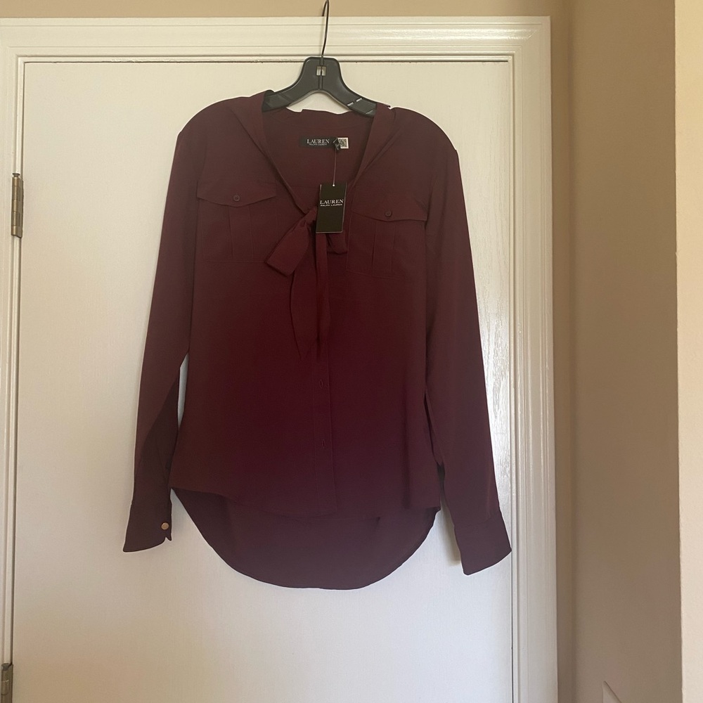 Lauren by Ralph Lauren tie neck long sleeve blouse size medium - Picture 4 of 16